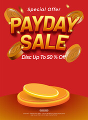 Red e-commerce banner for payday sales promotion. Editable text with 3D style. Ideal for online store marketing