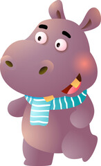 Cute Cartoon Hippopotamus Character with Scarf