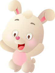 Cute cartoon rabbit character with soft pastel colors, smiling and waving.