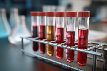 scientific test tubes filled with colorful liquid samples