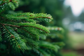 Close-up of green pine needles in nature