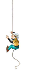 Little girl climbing ropes, isolated drawing