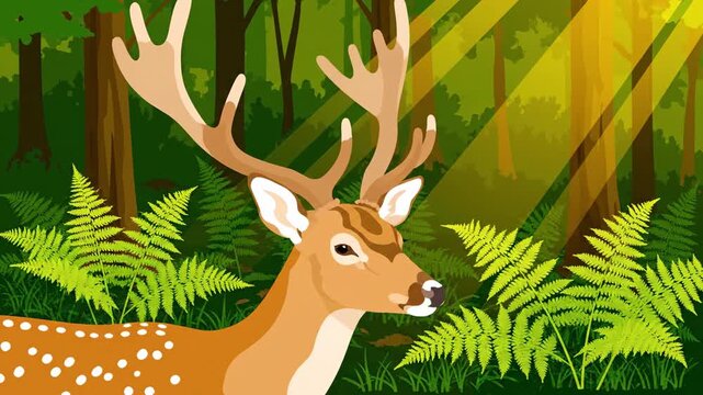 Majestic Deer Appears In Sunlight Forest Scene