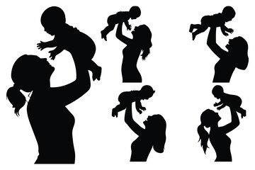 Fototapeta premium Silhouettes of parents holding and kissing children
