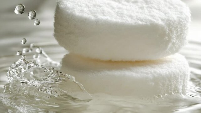 selective focus cotton pads with water droplets