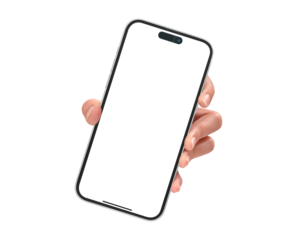 Close-up of a hand showing smartphone with a blank screen, isolated on transparent PNG. High quality studio shot. Concept for technology, business, finance, advertising and lifestyle themes.