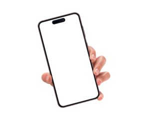 Close-up of a hand showing smartphone with a blank screen, isolated on transparent PNG. High quality studio shot. Concept for technology, business, finance, advertising and lifestyle themes.