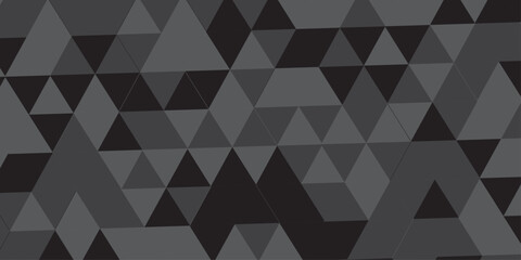 Abstract geometric black and gray background seamless mosaic and low polygon triangle texture wallpaper. Triangle shape retro wall grid pattern geometric ornament tile vector square element.