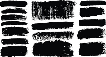 A collection of diverse hand-drawn black ink brush strokes and grunge texture elements
