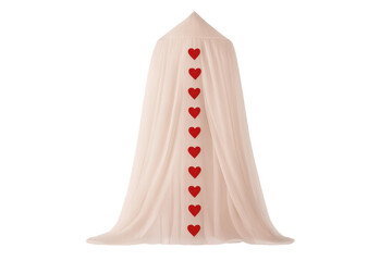 Pink bed canopy with red hearts design