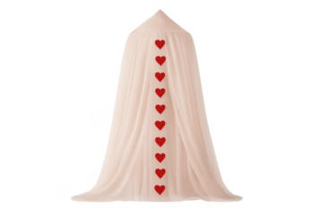 Pink bed canopy with red hearts design