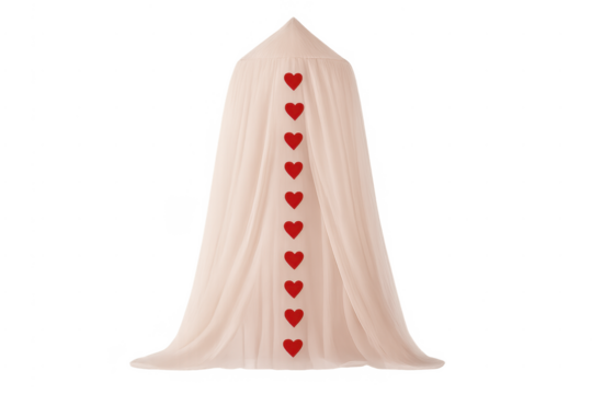 Pink bed canopy with red hearts design - Powered by Adobe