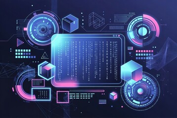 A digital abstract representation of binary code and data processing in a futuristic technological interface