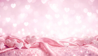 Valentine's day banner design of hearts with fabric on pink background with copy space