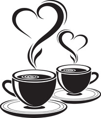 Romantic Morning Coffee Silhouette with Heart Shaped Steam Swirls for Couples and Valentine's Day
