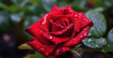 Beautiful red rose with water drops on petals close-up. Mothers Day Concept. Springtime Concept. Roses. Valentine day Concept Isolated on a Background with Copy Space