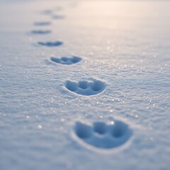 Animal Paw Prints in Fresh Snow at Dawn