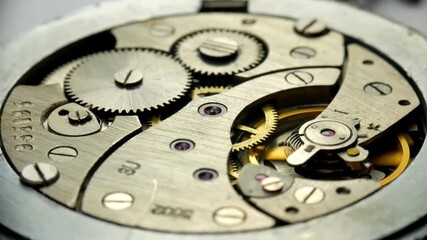 Intricate watch mechanism with visible gears and cogs in motion