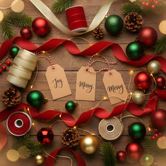 Christmas Flat Lay with Gift Tags and Ornaments