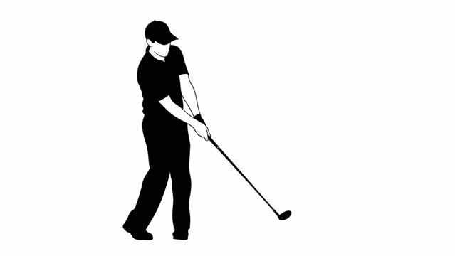Silhouette of a golfer in mid-swing, preparing to strike the ball on a white background, sports illustration - Powered by Adobe
