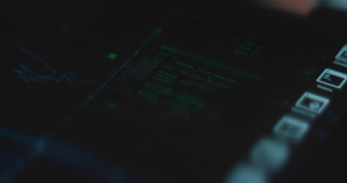 Digital interface with green code and data visualization