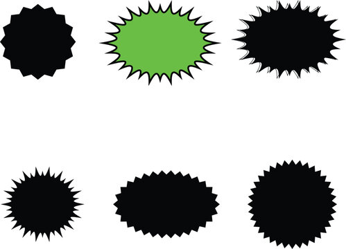 Collection of Six Serrated Burst Badges and Starburst Stickers Vector Starburst Shapes and Oval Price Bursts for Marketing