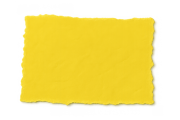 Yellow textured torn paper note blank template with deckle edge, isolated on transparent background, for messages and design content