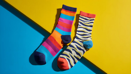 pair of colorful socks lying on a bright surface