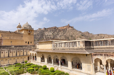 Fototapeta premium Architecture view of amber fort or amer fort palace of jaipur. Amber fort is a famous tourist destination of rajasthan. 
