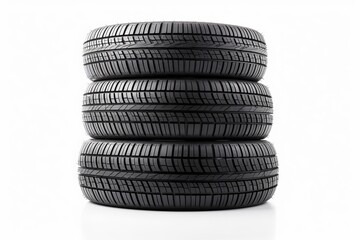 Three black tires stacked, showcasing tread pattern