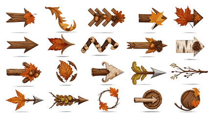 Collection of various wooden arrows pointing in different directions