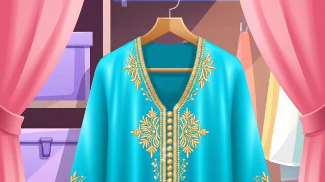 Gorgeous Gold Embroidery On This Blue Caftan You Need To See
