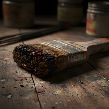 A paintbrush with hardened, unusable bristles.
