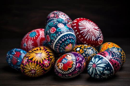 Decorated easter eggs showcasing intricate floral patterns, vibrant colors, and traditional folk art designs, perfect for celebrating easter festivities