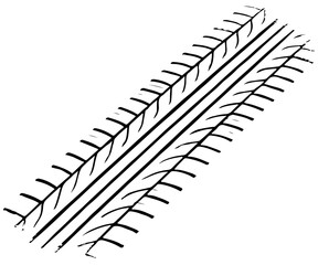 Close-up black-and-white image of a tire tread pattern rendered in bold diagonal lines. The abstract, high-contrast design emphasizes texture, grip