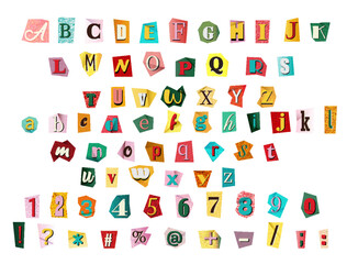 Magazine font random note letter. Cut Letters. Clipping alphabet. Vector font
