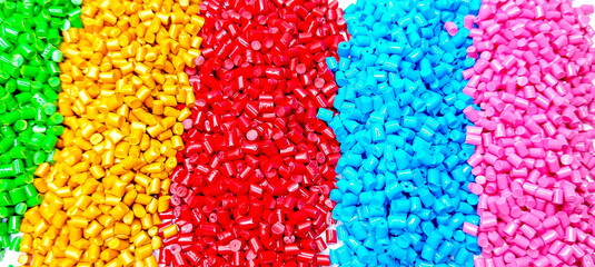 Colorful polymer plastic masterbatch pellets arranged by shade, showcasing high-quality additives used to enhance color, stability, and performance in plastic manufacturing processes efficiently.	
Sub