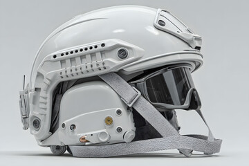 Fototapeta premium Advanced Futuristic White Helmet with Visor for Sci-Fi Cosplay and Protective Gear Design