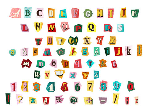 Magazine font random note letter. Cut Letters. Clipping alphabet. Vector font