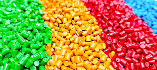 Colorful polymer plastic masterbatch pellets arranged by shade, showcasing high-quality additives used to enhance color, stability, and performance in plastic manufacturing processes efficiently.	
Sub