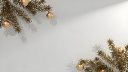 Minimalist Christmas Corner Frame with Gold Fir Branches and Long Shadows