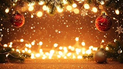 Golden Christmas Frame Background with Bokeh Lights and Copy Space