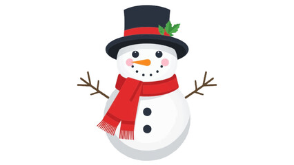 Cute and cheerful snowman, perfect for winter holiday greetings. It is wearing a hat, a scarf and has sticks for arms, it brings the joyful season feeling