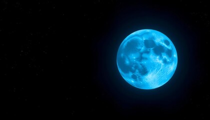 Obraz premium A dreamlike, deep blue moon hangs suspended in the inky blackness of the night, surrounded by distant stars, dreamlike, cosmic