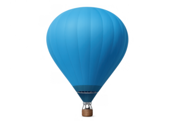 Blue hot air balloon floating gracefully, symbolizing freedom, adventure, and global travel, on transparent background