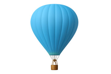 Fototapeta premium Blue hot air balloon 3d rendering flying, symbolizing travel, adventure, and freedom. Isolated on a transparent background