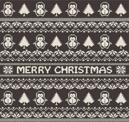ugly Christmas sweater seamless knitting pattern.Festive knitted pattern design featuring reindeer christmas trees and snowflake elements for holiday season