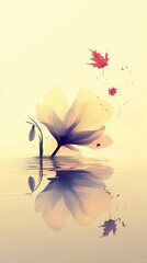 Delicate Snowdrop Flower on Dusty Neutral Background with Reflection