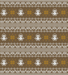 ugly Christmas sweater seamless knitting pattern.Festive knitted pattern design featuring reindeer christmas trees and snowflake elements for holiday season