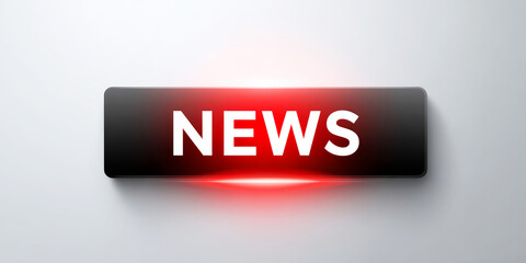 Image of a news button with a red glow, indicating urgent alerts and real time updates for instant global information dissemination